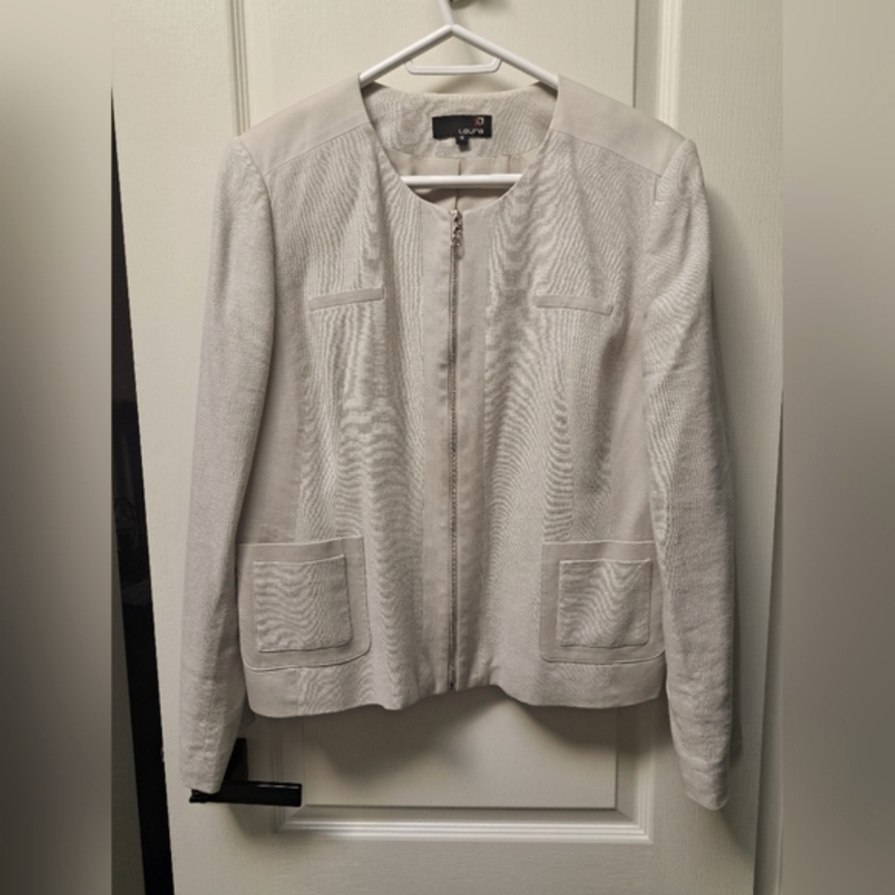 Stone Colored Jacket And Midi A-line Skirt